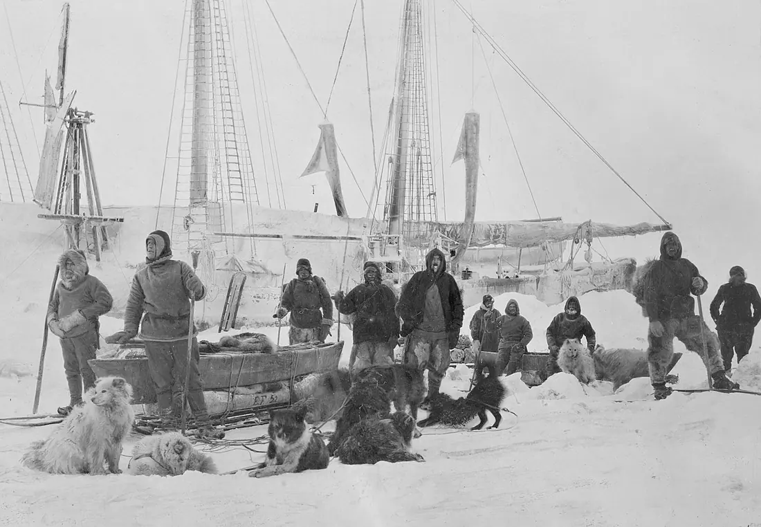 Photograph taken on 14 March 1895 as Nansen prepares to leave his ship Fram and begin his sledge journey to the North Po