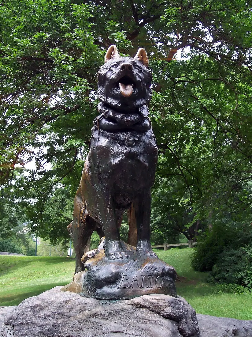 Statue of Balto by Frederick Roth in Central Park (New York City, New York).
